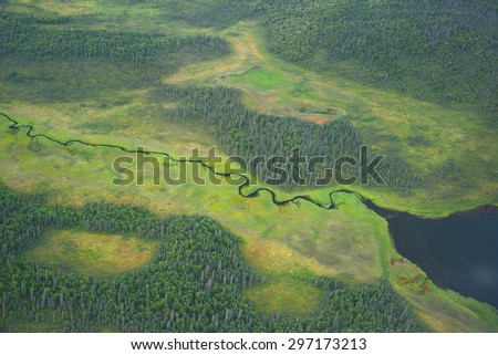 an aerial view of alaska wetland near king salmon