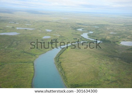 an aerial view of alaska wetland near king salmon