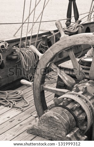 Steering wheel of an ancient sailing vessel