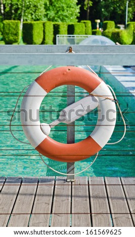 Life buoy near the swimming pool, close-up