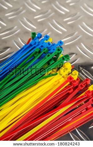Set colored cable ties, close up
