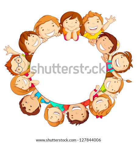 vector illustration of happy kids around circular copy space vector illustration of happy kids around circular copy space