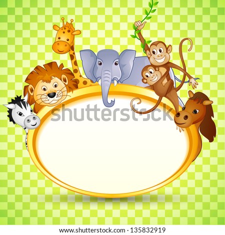 Vector Illustration Of Cute Animal In Baby Shower Invitation