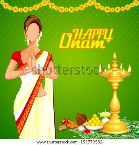 vector illustration of lady wishing happy Onam vector illustration of lady wishing happy Onam