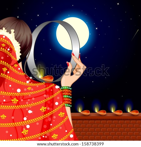 vector illustration of Indian Lady celebrating Karva Chauth vector illustration of Indian Lady celebrating Karva Chauth