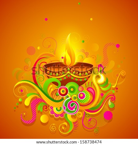 vector illustration of Happy Diwali diya with colorful floral vector illustration of Happy Diwali diya with colorful floral