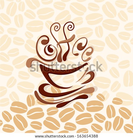 vector illustration of cup of hot coffee on beans background - stock vector