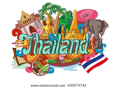 vector illustration of Doodle showing Architecture and Culture of Thailand