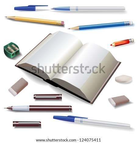 Set of Drawing and Office Tools, isolated on white - Raster version