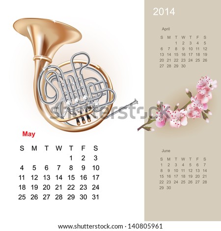 Colorful cute calendar for 2014 with musical design elements Colorful cute calendar for 2014 with musical design elements