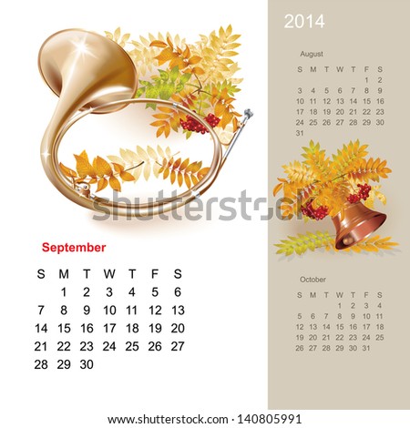 Colorful cute calendar for 2014 with musical design elements Colorful cute calendar for 2014 with musical design elements