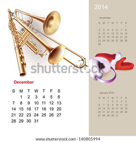 Colorful cute calendar for 2014 with musical design elements Colorful cute calendar for 2014 with musical design elements
