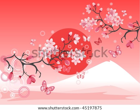 japanese cherry tree pictures. stock vector : Japanese cherry