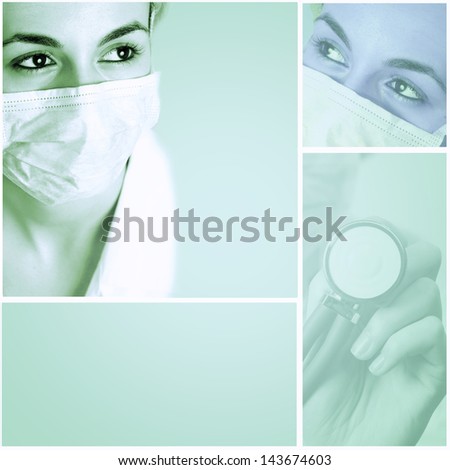 Female doctor with mask and stethoscope.