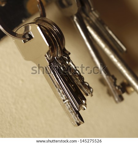 Close up of many apartment keys on a hanger