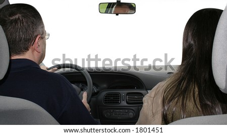 Man driving his car isolated on white