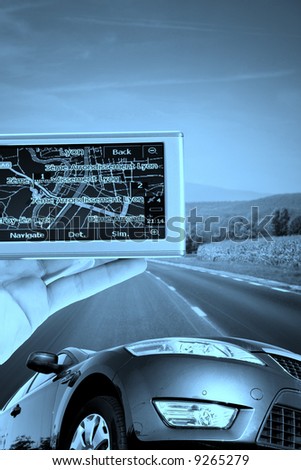 GPS Vehicle navigation system in a man hand. More of this serioes on my portfolio!