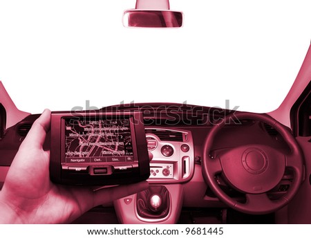 GPS Vehicle navigation system in a man hand. More of this serioes on my portfolio!