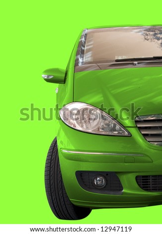 Green car isolated on green