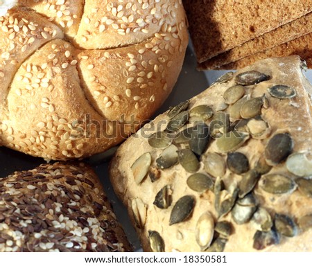 Assortment of baked bread with seeds