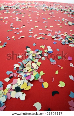 Close-up of colorful holiday confetti background .
