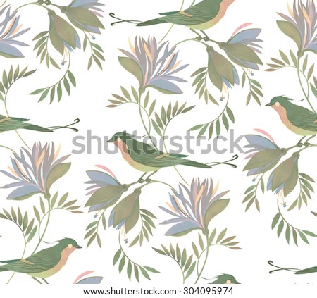 seamless birds pattern, painted by gouache