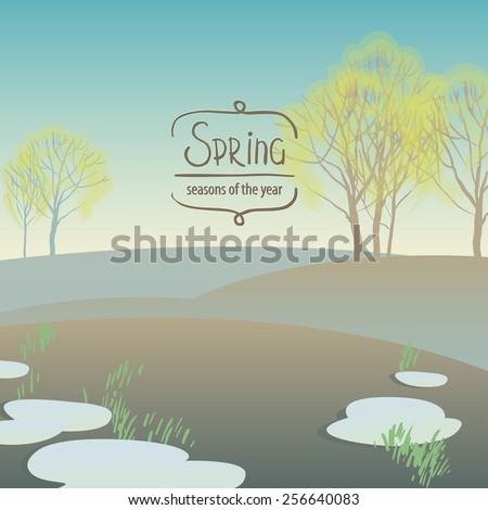 Vector illustration of seasons, spring, first green