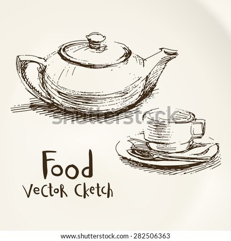 Vector set of sketches of food and dishes