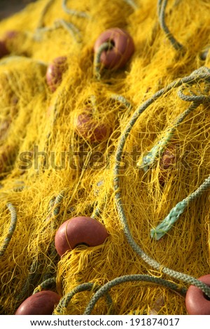 Close-up of Bright Yellow Fishing Nets, Fiscardo, Kefalonia,Close-up of Bright Yellow Fishing Nets, Fiscardo, Kefalonia,