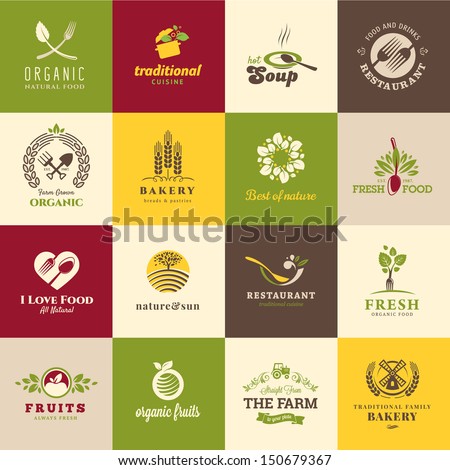 Set Of Icons For Food And Drink, Restaurants And Organic Products