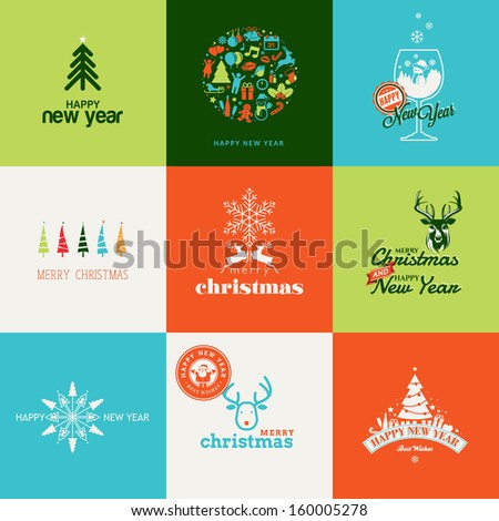 Set of elements for Christmas and New Year greeting cards Set of elements for Christmas and New Year greeting cards