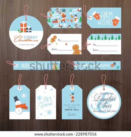 Set of flat design Christmas and New Year gift tags Set of flat design Christmas and New Year gift tags