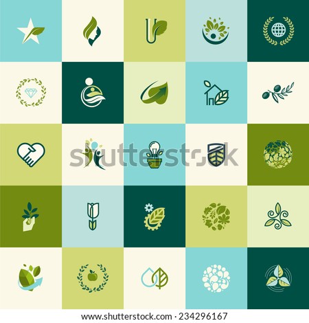Fat design nature icons for websites, print and promotional materials, web and mobile services and apps, for food and drink, spa, cosmetics, wellness, natural product, healthy life, green technology.