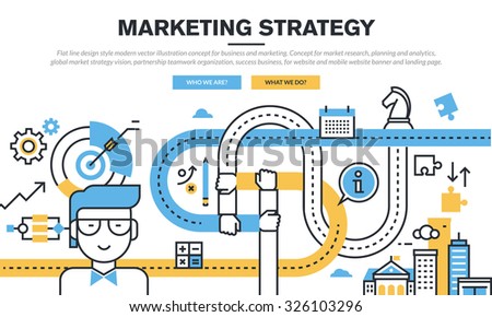 Flat line design concept for business and marketing, market research, planning and analytics, marketing strategy, partnership teamwork organization, success business, for web banner and landing page.