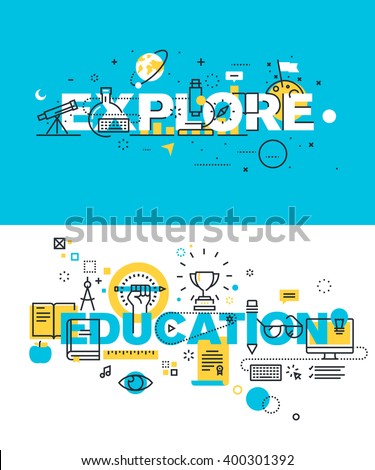 Set of modern vector illustration concepts of words explore and education. Thin line flat design banners for website and mobile website, easy to use and highly customizable.