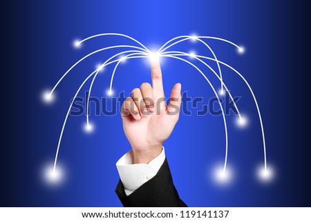 Business hand pushing social network structure