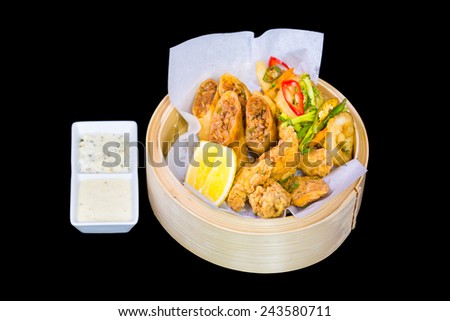 Assorted traditional chinese meal with plates