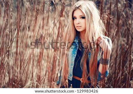 Outdoor Summer Portrait Of Young Sensual Pretty Blonde