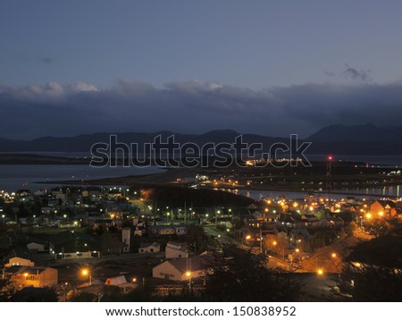 Night city landscape, Ushuaia, Argentina