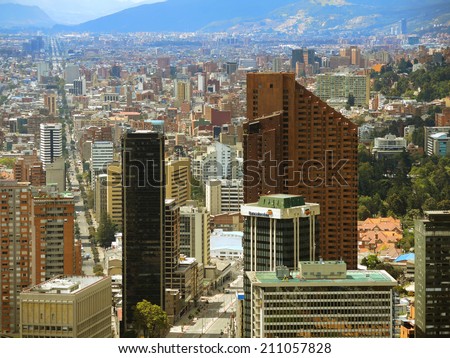 BOGOTA, COLOMBIA - AUGUST 3: View of modern buildings in the downtown of the city on August 3, 2014 in Bogota, Colombia.
