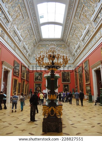 SAINT PETERSBURG, RUSSIA MARCH 26: Interior view of the Hermitage Museum on March 26, 2014 in Saint Petersburg, Russia.