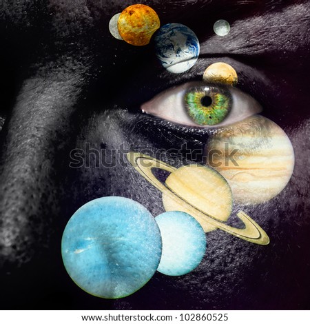 9 planet system painted on a face