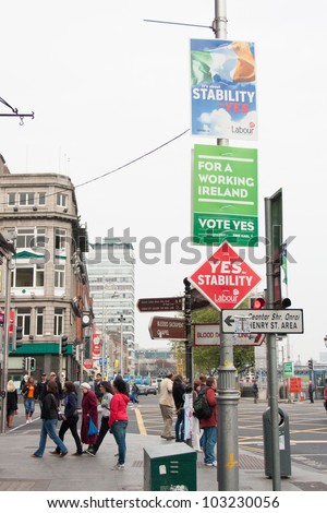 DUBLIN - MAY 20: Roadside campaign placards endorsing the YES or NO vote on May 20, 2012 in Dublin. On 31 May 2012 the Irish people will vote in a referendum on whether to ratify the Stability Treaty.