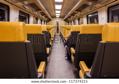 Train wagon interior as seen in Dutch train wagons used for inter city trains