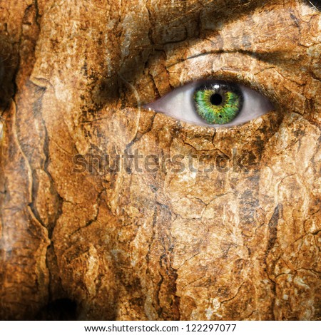 Conceptual image of a face with a bark brown skin