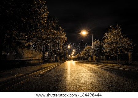 Empty street at night in an estate