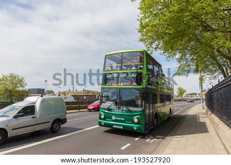 DUBLIN - MAY 17, 2014: Dublin Bus Tour operates in Dublin city center. The tours operate daily.