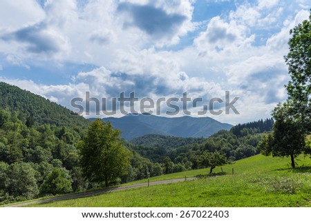 View from within the Pyrenees towards a montain range