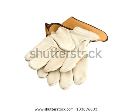 a pair of work gloves with protection leather pads isolated on white background