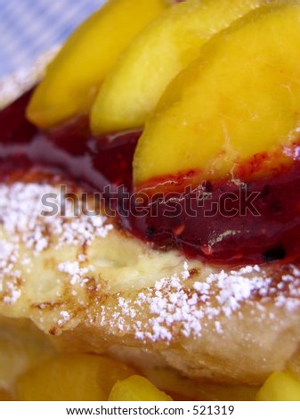 peaches and cream french toast with raspberry sauce